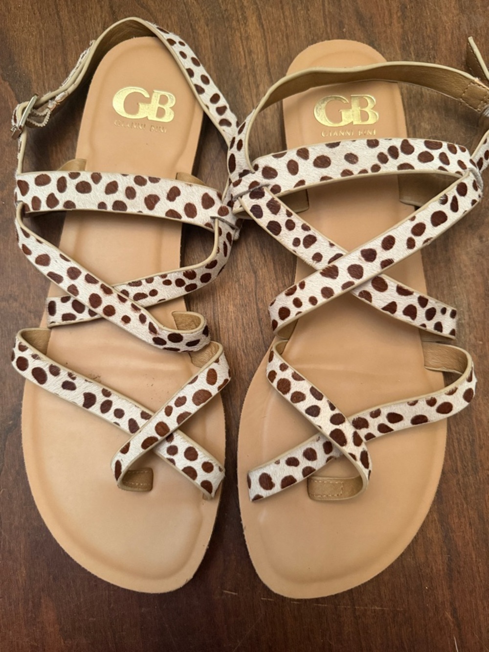 Gianni Bini White & Brown Spotted Strappy Sandals